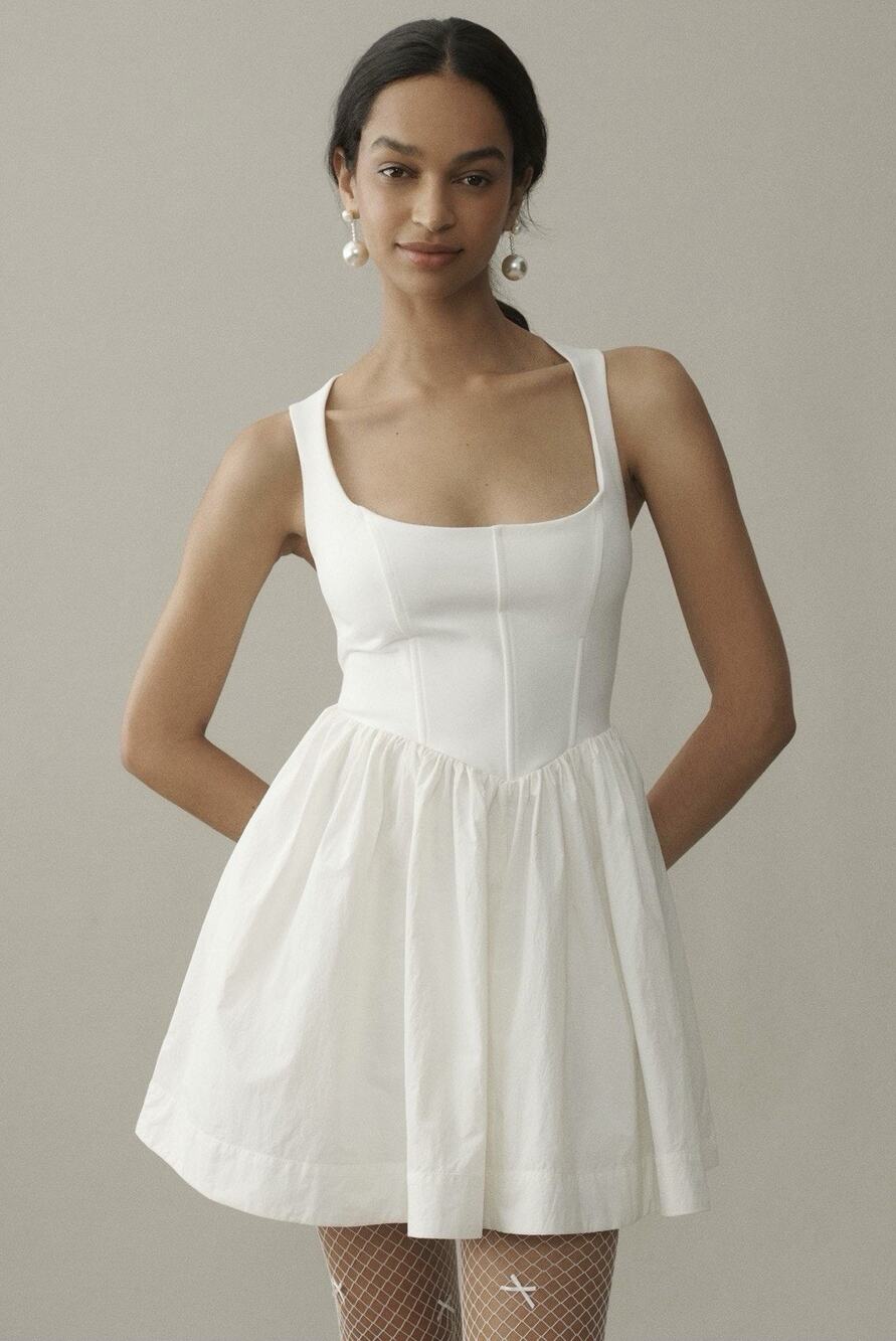 BHLDN Anthropologie Women's M White Bridal Scoop Neck Fit&Flare Midi Dress NWT